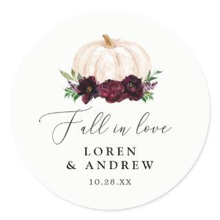 Boho Fall In Love Floral Pumpkin Wedding Classic Round Sticker