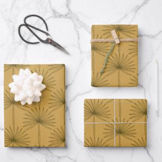 Boho Fan Palm Leaf Botanical Line Drawing Mustard  Sheets