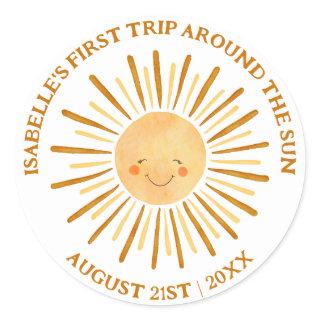 Boho First Trip Around The Sun 1st Birthday Party Classic Round Sticker