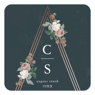 Boho floral pyramid structural wedding favor square sticker