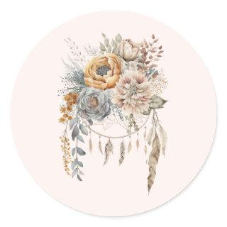 Boho Flower Bouquet and Dreamcatcher Classic Round Sticker