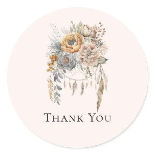 Boho Flowers and Dreamcatcher - Thank You Classic Round Sticker