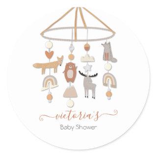 Boho Forest Animals Mobile Baby Shower Classic Round Sticker