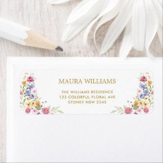 Boho Garden Flowers Wedding Party Return Address Label