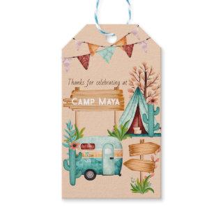 Boho girls camping slumber party gift tags