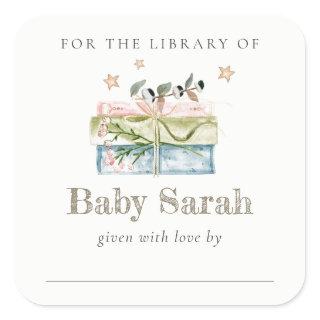 Boho Green Gender Neutral Books For Baby Shower Square Sticker