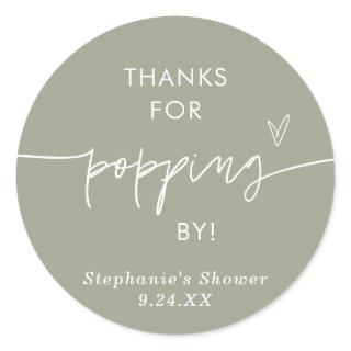 Boho Green Popcorn Favors, Thanks for Popping By Classic Round Sticker