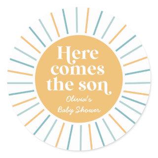 Boho Here Comes the Son sunshine baby shower Classic Round Sticker