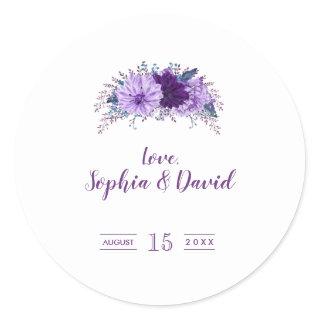 Boho Lavender Floral Plum Purple Wedding Classic Round Sticker
