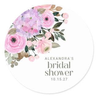 Boho Lavender Pink Floral Watercolor Bridal Shower Classic Round Sticker