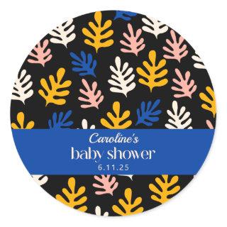 Boho Matisse Botanical Blue Custom Baby Shower Classic Round Sticker