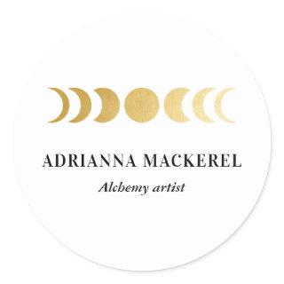 Boho Moon Phase Faux Gold Foil Modern  Square Stic Classic Round Sticker