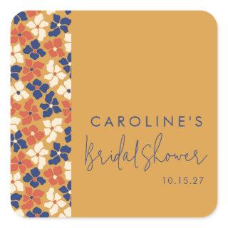 Boho Mustard Blue Botanical Bridal Shower Custom Square Sticker