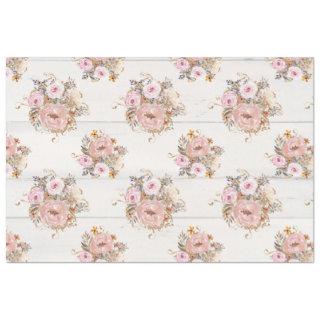 BOHO Muted Floral Watercolor White Wood Decoupage  Tissue Paper