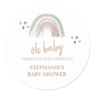 Boho  Muted Rainbow Baby Shower  Classic Round Sticker