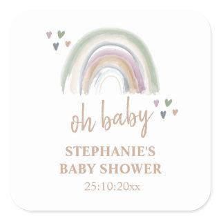 Boho  Muted Rainbow Baby Shower Thank you Square Sticker