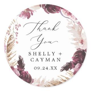 Boho Pampas Grass Thank You Wedding Favor Sticker