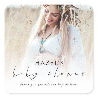 Boho Photo Overlay Script Baby Shower Thank You Square Sticker