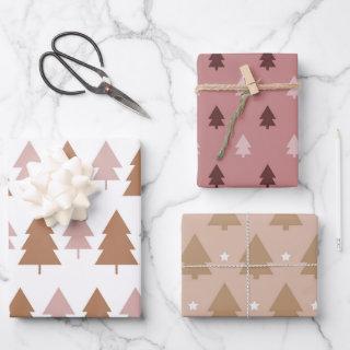 Boho Pink Brown White Christmas Trees Holiday    Sheets