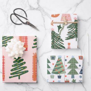 Boho Pink Green Blue Christmas Trees Holiday  Sheets