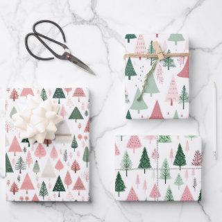 Boho Pink Green Whimsical Seasonal Christmas Trees  Sheets