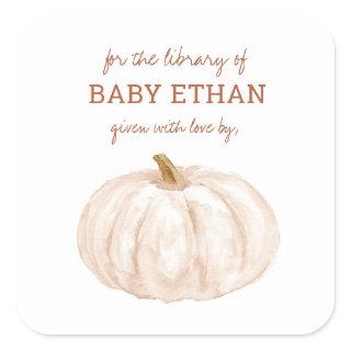 Boho Pumpkin Fall Baby Shower Book Library Square Sticker
