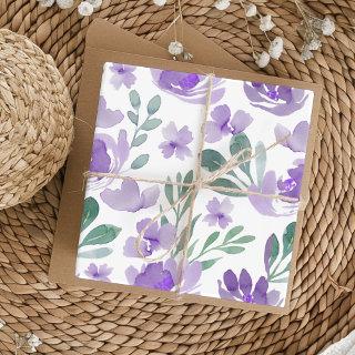 Boho Purple Floral & Foliage Watercolor Pattern  Sheets