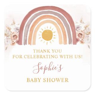 Boho Rainbow A Little Ray of Sunshine Square Sticker