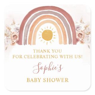 Boho Rainbow A Little Ray of Sunshine Square Sticker