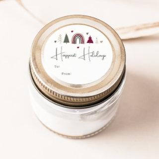 Boho Rainbow and Hearts Happiest Holidays To From Classic Round Sticker