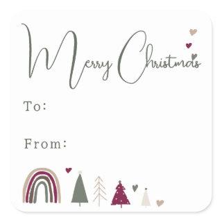 Boho Rainbow and Hearts Merry Christmas To From Square Sticker