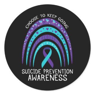 Boho Rainbow Suicide Awareness Mental Health  Classic Round Sticker