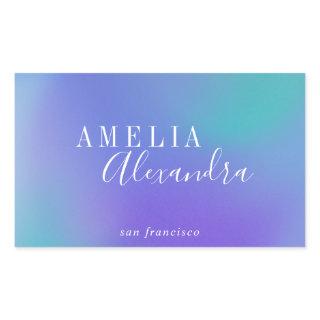 Boho Retro Script Abstract Gradient Purple Blue Rectangular Sticker