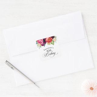 Boho Rustic Watercolor Floral 80th Birthday Party Square Sticker