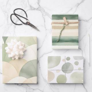 Boho Sage Green Beige Watercolor Abstract  Sheets