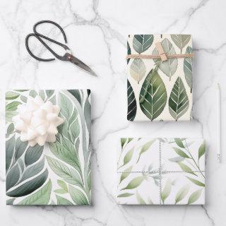 Boho Sage Green Watercolor Botanical Patterns  Sheets
