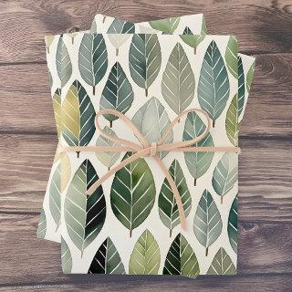 Boho Sage Green Watercolor Leaf Pattern  Sheets