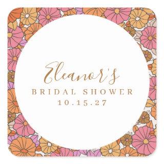 Boho Script Ochre Pink Floral Bridal Shower Custom Square Sticker