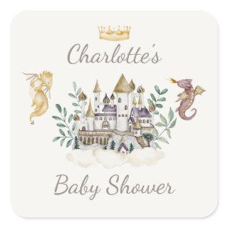 Boho Storybook Dragon Baby Shower Favor Square Sticker