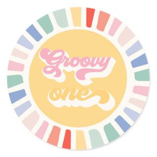 Boho Sunshine Groovy One Sunshine Favor Classic Round Sticker