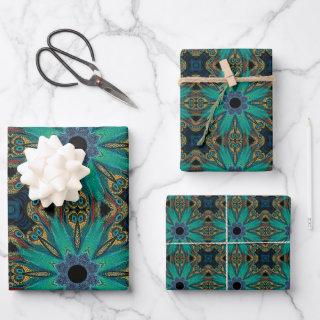 Boho Teal Peacock Abstract Graphic Pattern  Sheets