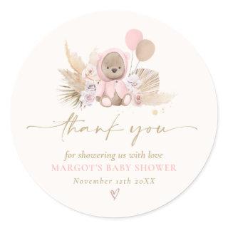 Boho Teddy Bear Pink Bearly Wait Baby Shower Favor Classic Round Sticker
