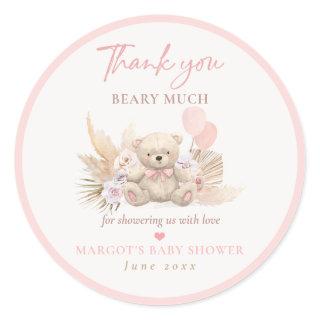 Boho Teddy Bear Pink Bearly Wait Baby Shower Favor Classic Round Sticker