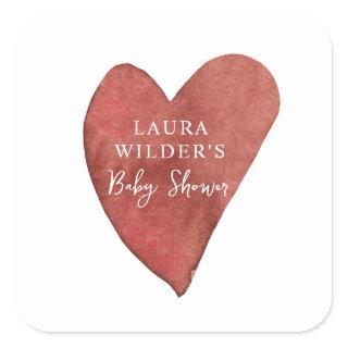 Boho Terracotta Heart Baby Shower Square Sticker