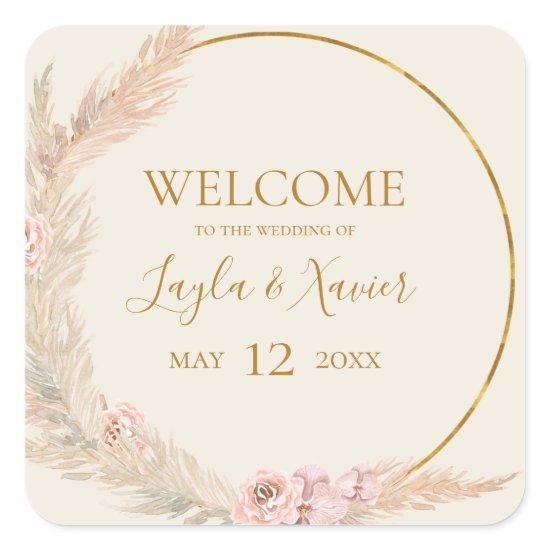 Boho Tropical Botanical | Ivory Wedding Welcome Square Sticker