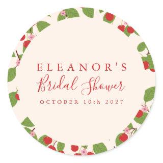 Boho Vintage Red Cherries Custom Bridal Shower Classic Round Sticker
