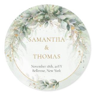 Boho watercolor eucalyptus gold frame Stickers