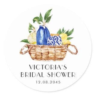 Boho Watercolor Lemon Mediterranean Bridal Shower Classic Round Sticker