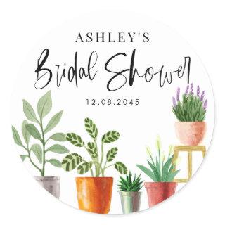Boho Watercolor Potted Houseplants Bridal Shower Classic Round Sticker