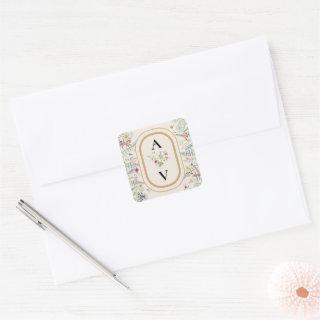 Boho Wildflower Fern Wedding Monogram Favor Square Sticker